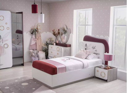 Weiß-rotes Kinderbett Mädchen Bett Einzelbett Holzgestell Möbel Möbel Neu